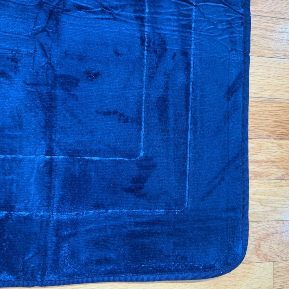 NWOT 3 Piece Navy Blue Memory Foam Bath Mat Set Non Slip Plush Absorbent Rugs